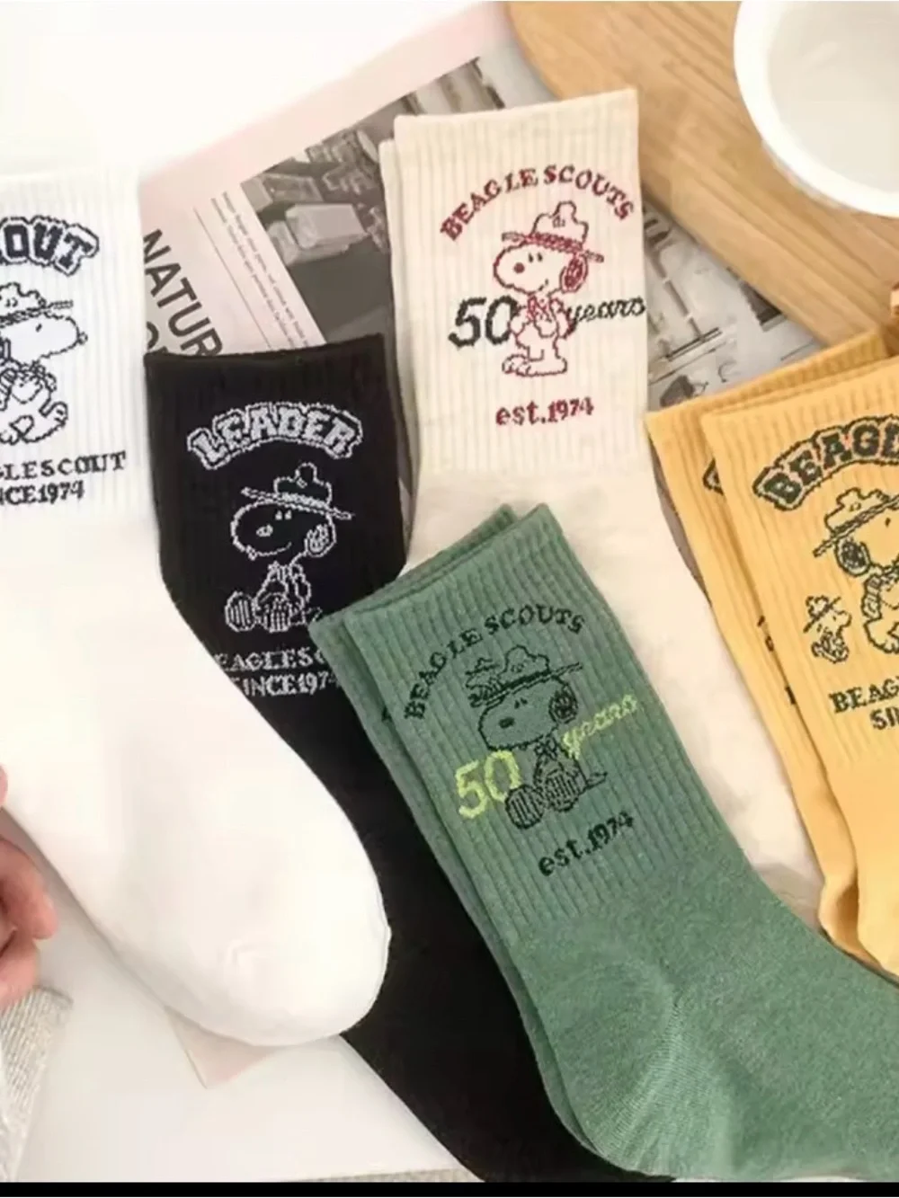 NWT Snoopy Beagle Scout 50 Years Crew Socks Bundle 5 Pairs